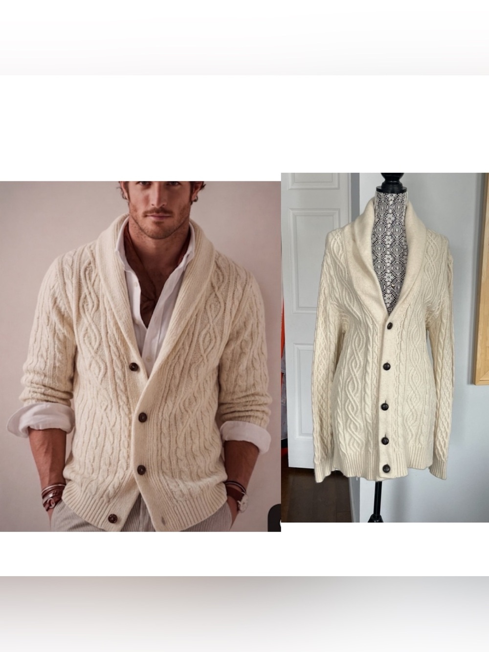 Canadian Brand Benson Men’s Cable Knit Aplaca Wool Cardigan Sweater. XL.